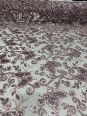 Dusty Butterfly Sequin Lace Fabric – 3D Embroidered Floral Mesh Couture Beaded