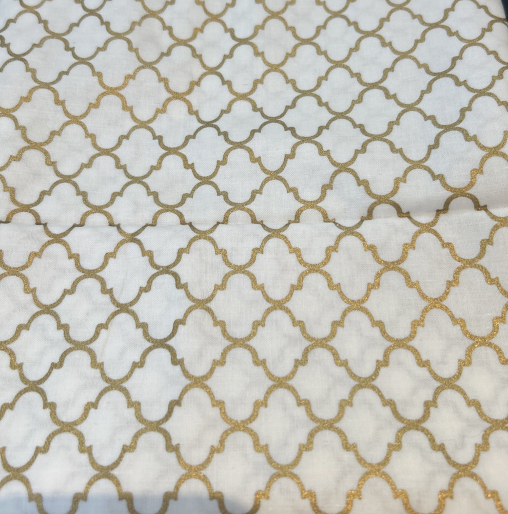 JoAnn Buttercream White Gold Lattice Cotton Quilting Fabric 33″ X 44″