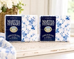 Vintage Martha Stewart Blue Bows Floral Fabric 2 Panels 55×108 NOS Cotton Blend