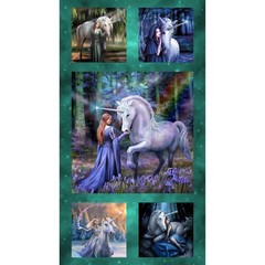 UNICORN MAGIC BY Anne Stokes Clothworks Y4709-104 Magical green Panel