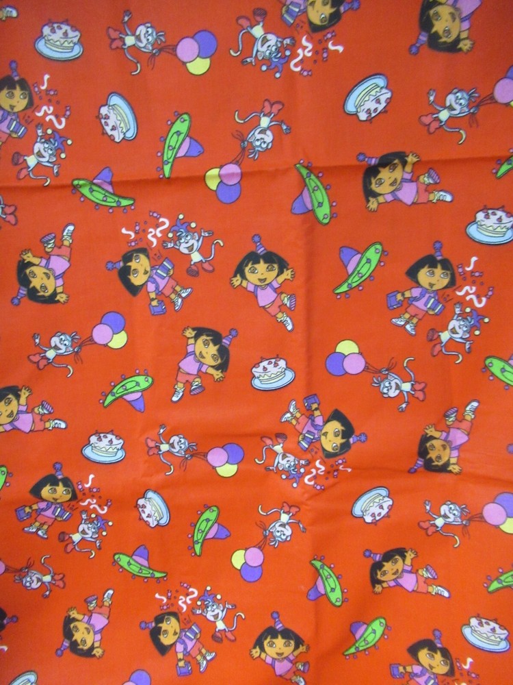 Dora the Explorer with Boots W/PARTY Cotton FABRIC RED MULTI 1 1/2 YDS X 44″