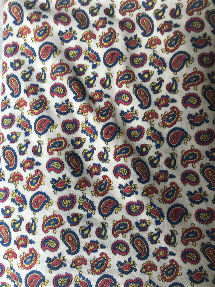 Vintage Knit Fabric Red Yellow and Blue Paisley Print 1 1/3 yards