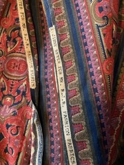 VTG Art Nouveau Design Hands Lion Head Red Brown Plum on Navy Border Fabric 4.8Y