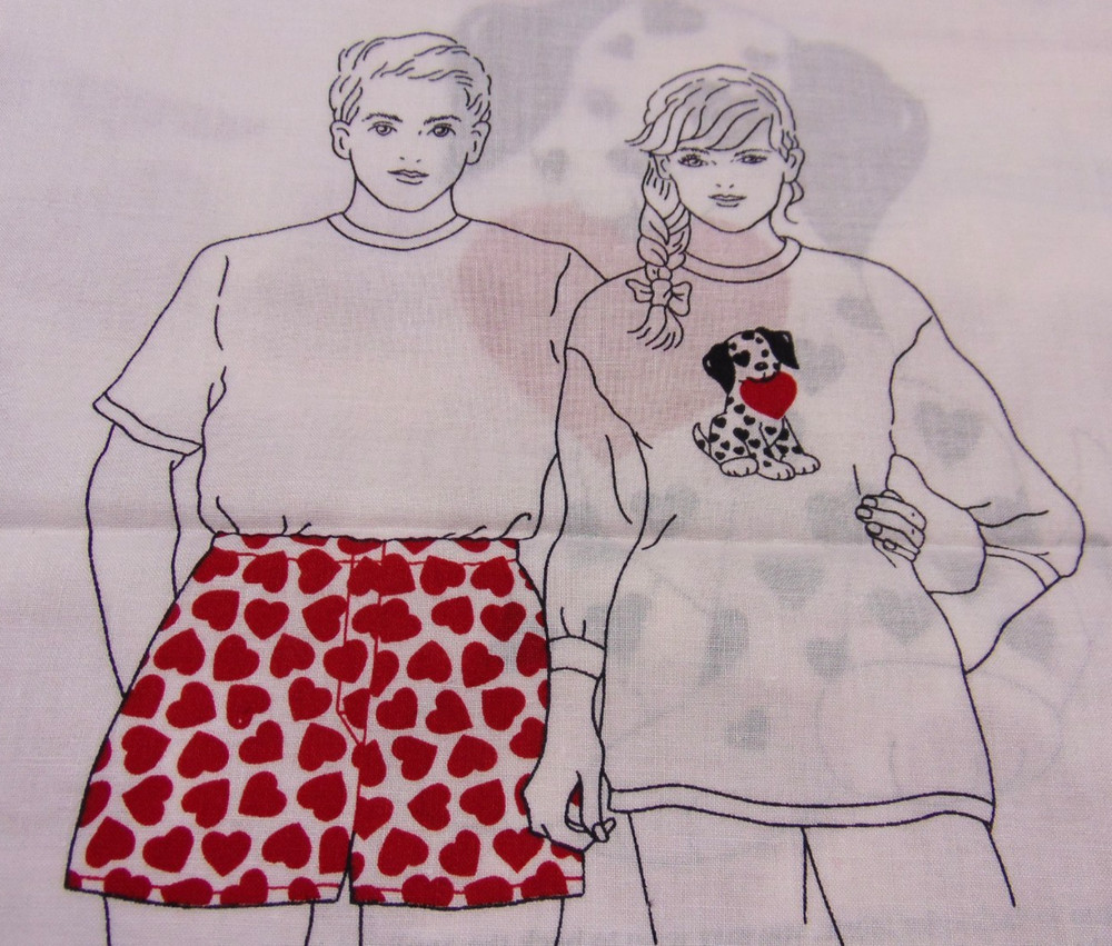 Cotton Fabric Cut-Out Yes/No Red Heart Boxer Shorts S-M-L Puppy Dog Applique