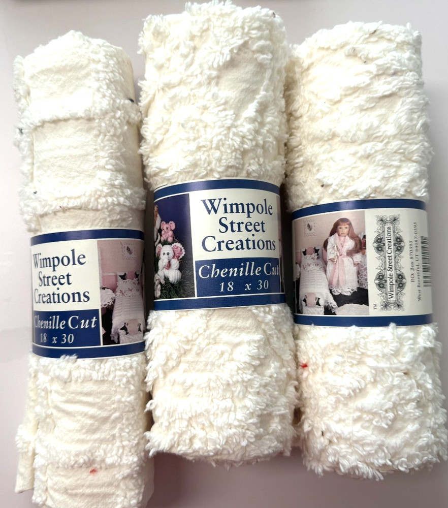 Chenille 18×30 Wimpole Street Creations Lot of 3 Cream Sewing Crafts Doll Quilt