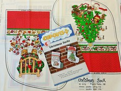 fabric panel 606F CHRISTMAS SOCKS Stockings Patch Press CUT-OUTS 1981 uncut