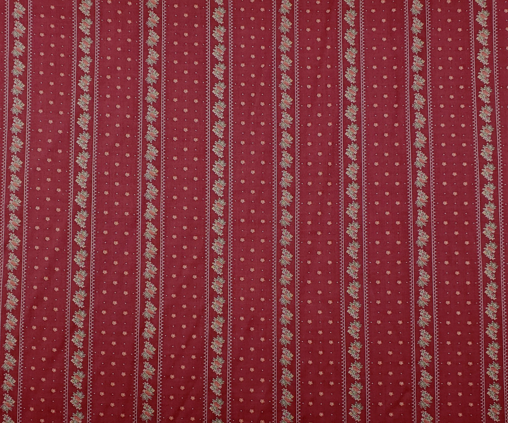 Vintage 70s Reddish Mauve Floral Stripe Fabric Cotton Blend Precut 66 x 42