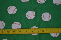 16″ Long, Baseballs on Green Stiffer Quilt Cotton, Sports-Theme, Princess, M7919