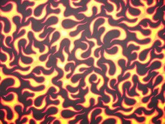 ORANGE YELLOW FIRE FLAMES BIKER HOT ROD COTTON FABRIC FQ