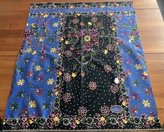 Malaysian Cotton Batik Blue Black Multicolored Floral Pattern