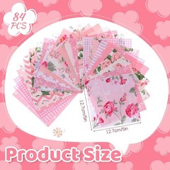 5×5 Inch Floral Cotton Charm Squares Set – 84 Pink Fabric Packs for DIY Crafting