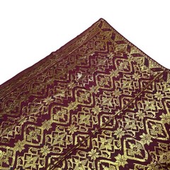 Indonesian Songket Sarong 39×68 Gold Thread Metallic Brocade Maroon
