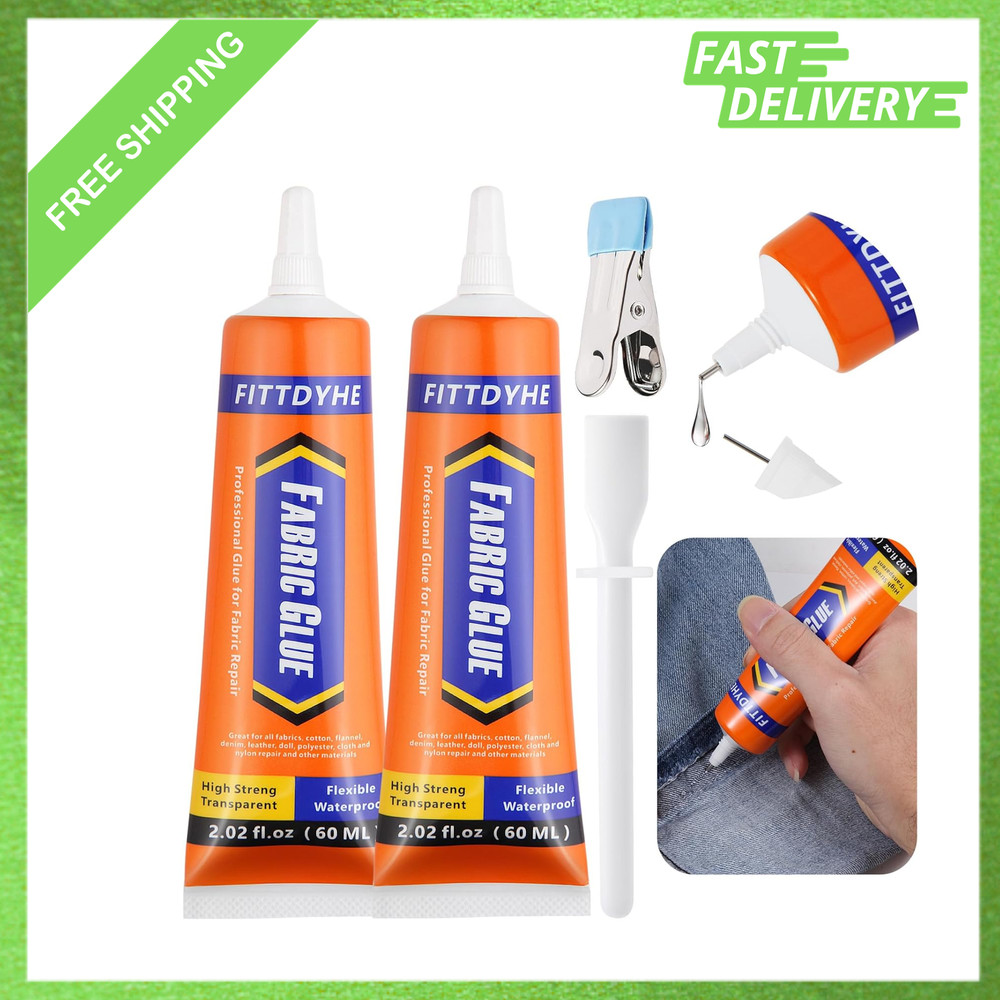 Fabric Glue Permanent 60ML Clear, Washable Clothes Repair Adhesive for Patches