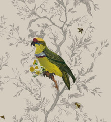 TIMOUROUS BEASTIES CURTAIN FABRIC Birds n Bees 2 METRES MULTI LINEN BLEND