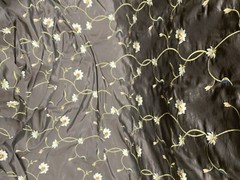 FAUX SILK FLOWERS EMBROIDERED~DRAPERY UPHOLSTERY Sold By The Yd- Chocolate Brown
