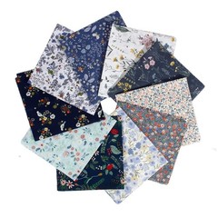 10 PCS Blue Floral 18×20 inch Cotton Fabric Fat Quarters for Crafts Sewing