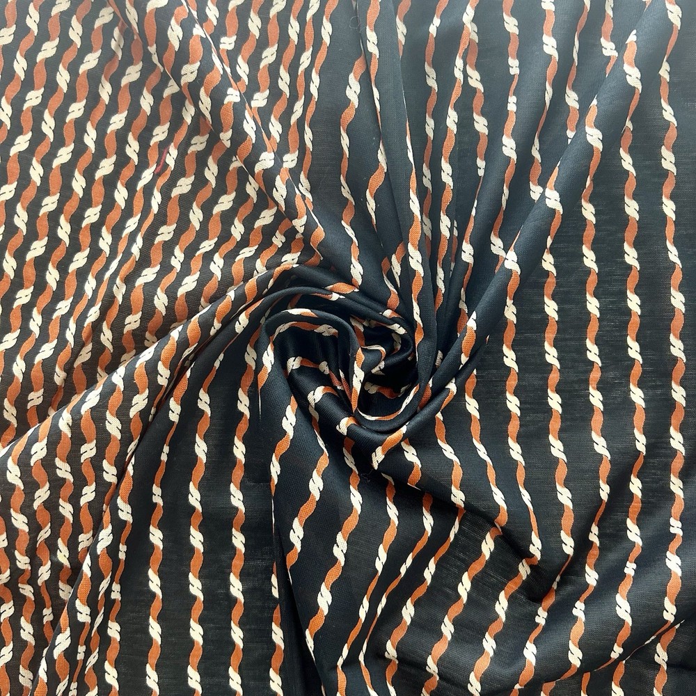 Vintage Black Orange Cream Stretch Knit Fabric 2.5 Yd x 56 In