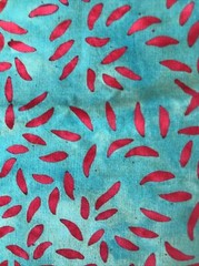 Hoffman Fabrics Batik Red Turquoise Leaf Print 1/8 Yard