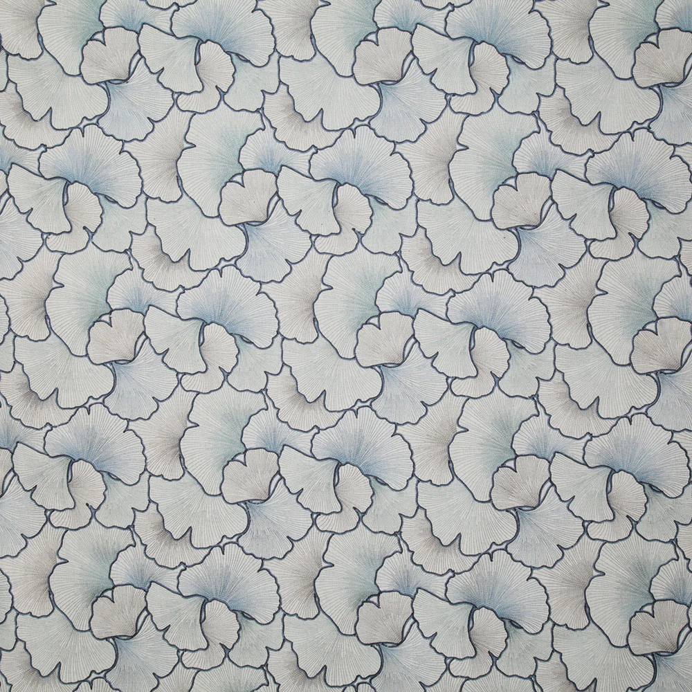 Pindler Aurelia in Denim Blue, Embroidered Ginkgo Leaves, 8103, 1.8 yards