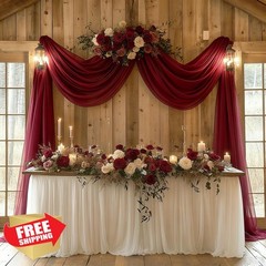 Patioman Burgundy chiffon draping fabric 31.5″x20FT 2-Pack