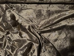Antique Brass velvety Embroidery Dupioni Shantung 100% Silk, 54″ W (EB-858)