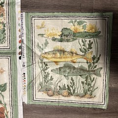 Cyrus Clark Wildlife Vtg Fabric Chintz 7 Panels Animal Frog Raccoon Fish 26.5×38