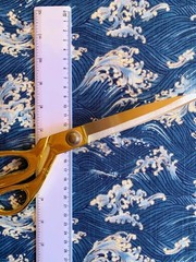 Japanese Hokusai style waves fabric, blue Oriental sea cotton, Kanagawa