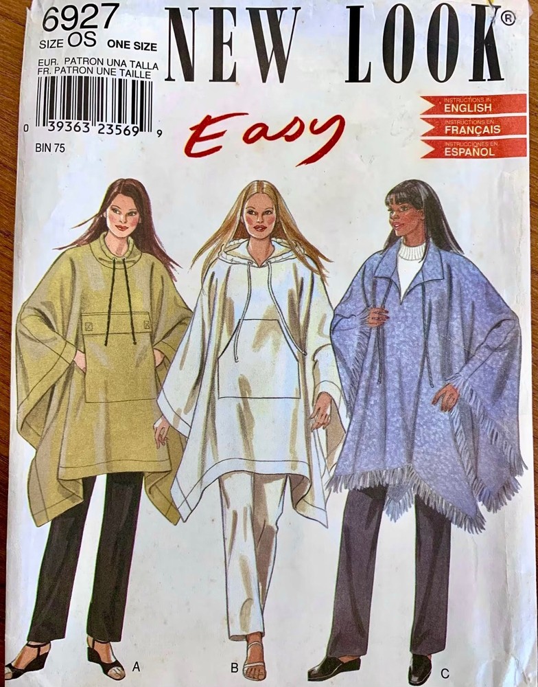 NEW NL-6927 3 Views Poncho Pattern New Look/Simplicity One Size free ship