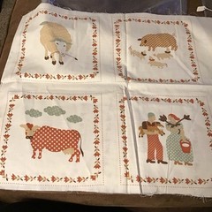 Ameritex Farm Theme Panel Quilt Fabric, Antique/Vintage, Beige Brown Red Green