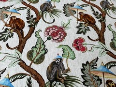 Jungle Monkey Botanical Leaf Linen Look Fabric Cushion Curtains 140cm