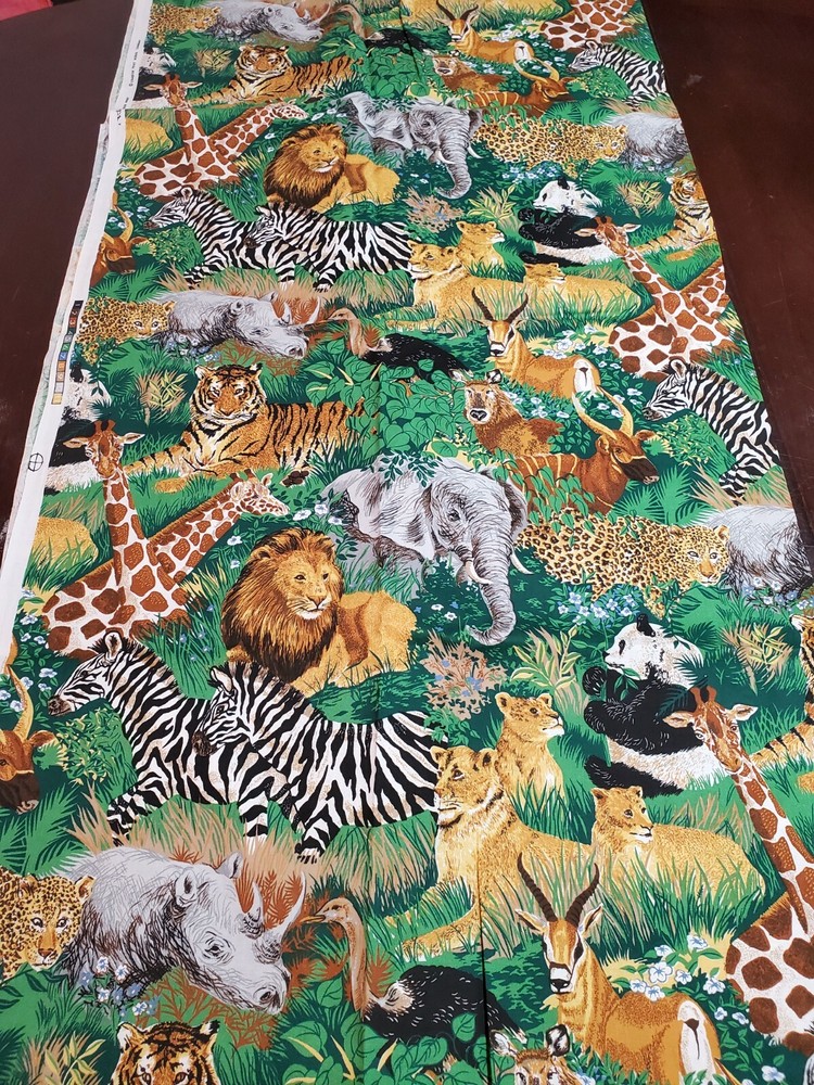 1 Yard JUNGLE ANIMALS themed fabric ~ NEW ~ lions, zebras, tigers, rhinos