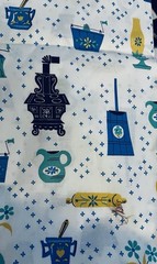 VTG 50-60`s Kitschy Kitchen & Parlor Decor on White Turquoise & Stars BTHY