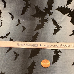 Black Bats* Yellow Eyes* Flying on Grey/Black * Northcott *100% Cotton* 8″x22″