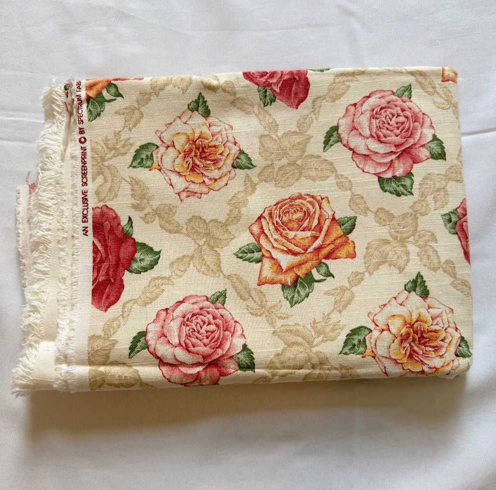 VTG Cottage Rose Lattice Home Decor Fabric Spectrum Print over 2 Yds Cottagecore