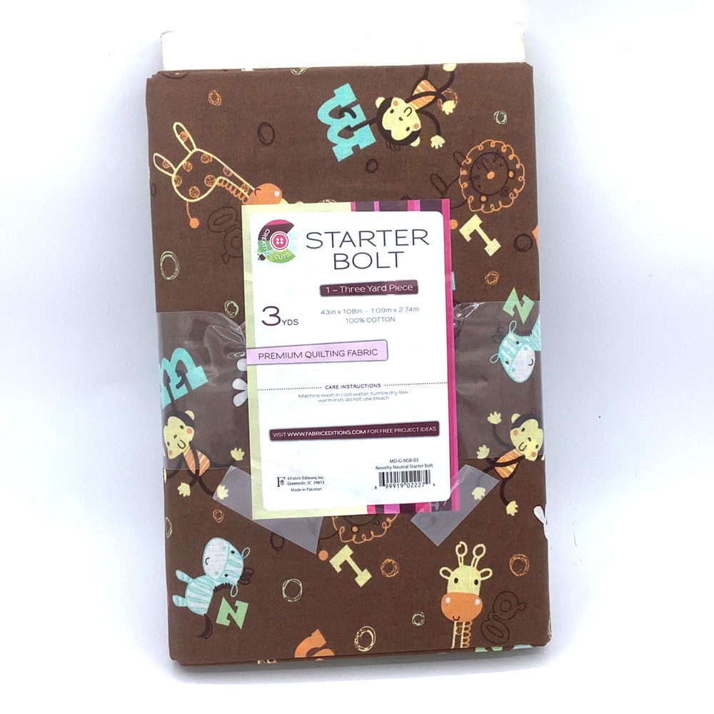 CREATIVE CUT Starter Bolt 3 Yards 43″ x 108″ Fabric Cotton Brown Jungle Alphabet