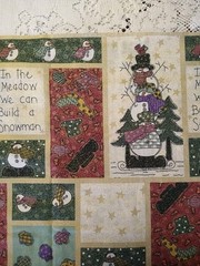 REMNANT Snowy Meadow Whole Country Caboodle Cotton Fabric Snowman Squares 12×22″