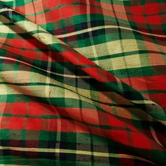 Green Red Yellow Christmas Plaid Silk Dupioni Fabric Iridescent 42″ by the Yard