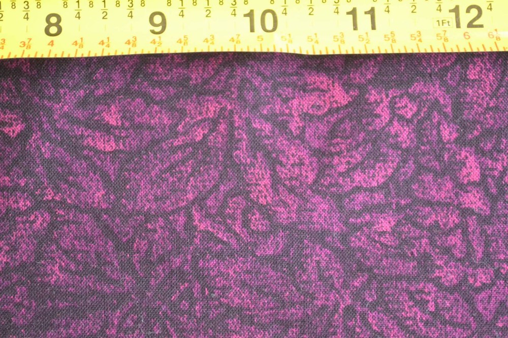 By 1/2 Yd, Purple Pink Flowers Leaves on Black Cotton, Jinny Beyer Palette,B693