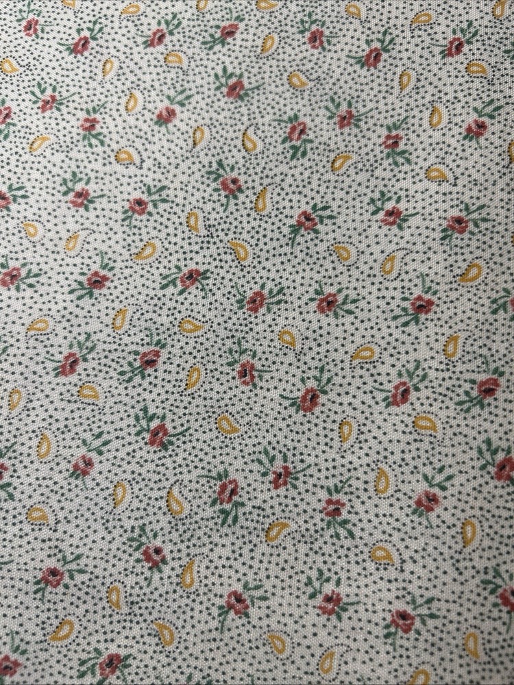 Vintage Green Red Yellow Cotton Blend Fabric 1 Yard Green Background
