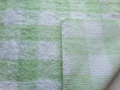 cuddly green gingham vtg terry chenille fabric soft cotton blend 19×25″
