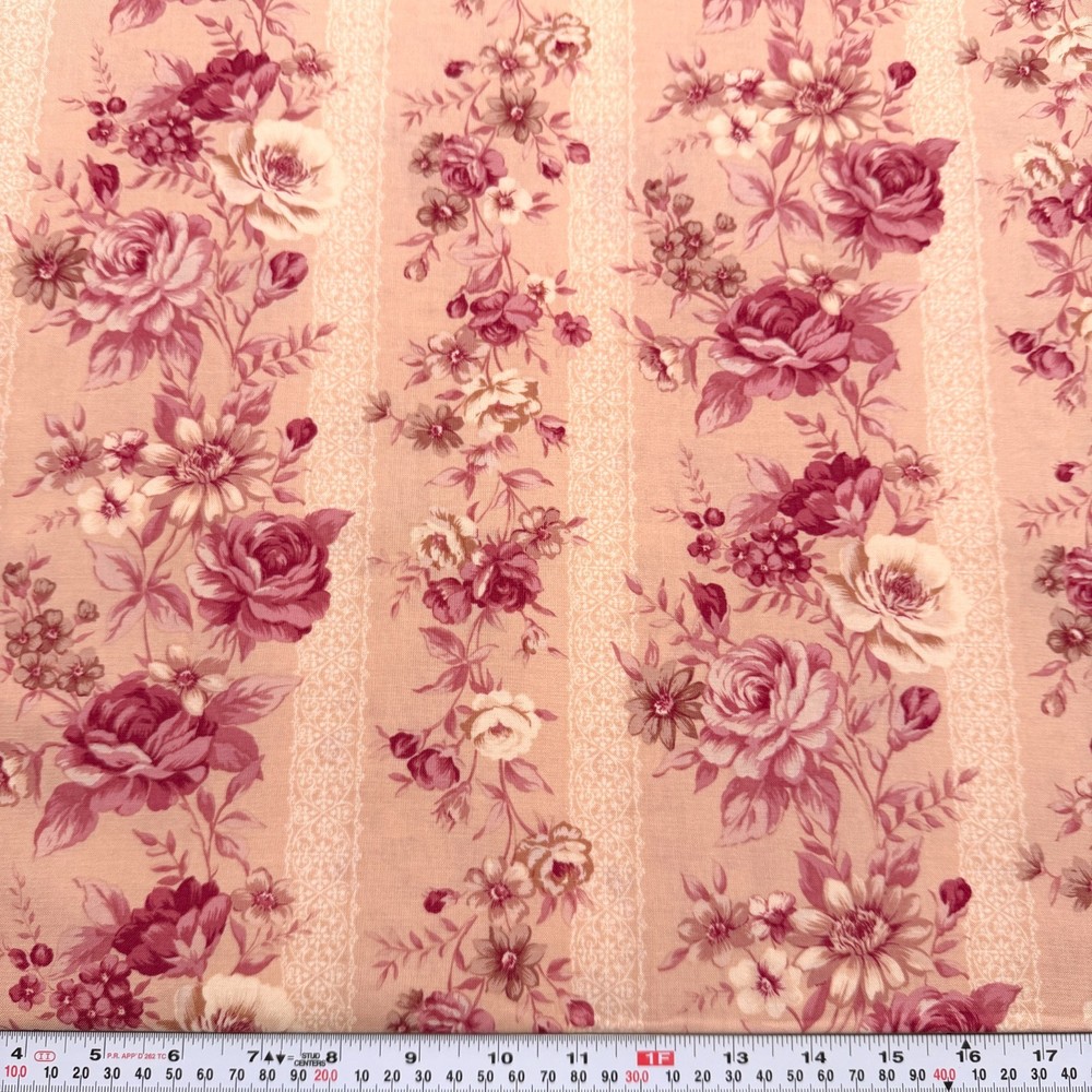 Striped Florals on a Light Dusty Pink Jo-Ann Cotton Fabric by the HALF YARD