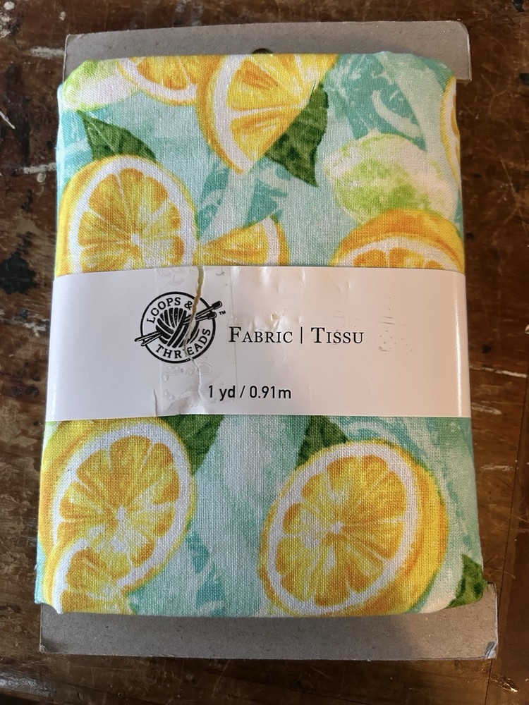 Loops & Threads Turquoise Cotton Fabric with Cut Lemon Design – 1yd Pre-cut