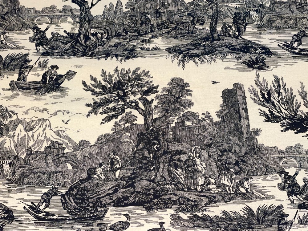 1 Yd English Country Toile in Creamy Tan & Black Cotton Quilt Fabric BTY