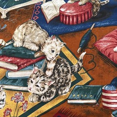 3 Yards Joann Cotton Fabric Cats Kitten Large Print Books Yarn Flowers