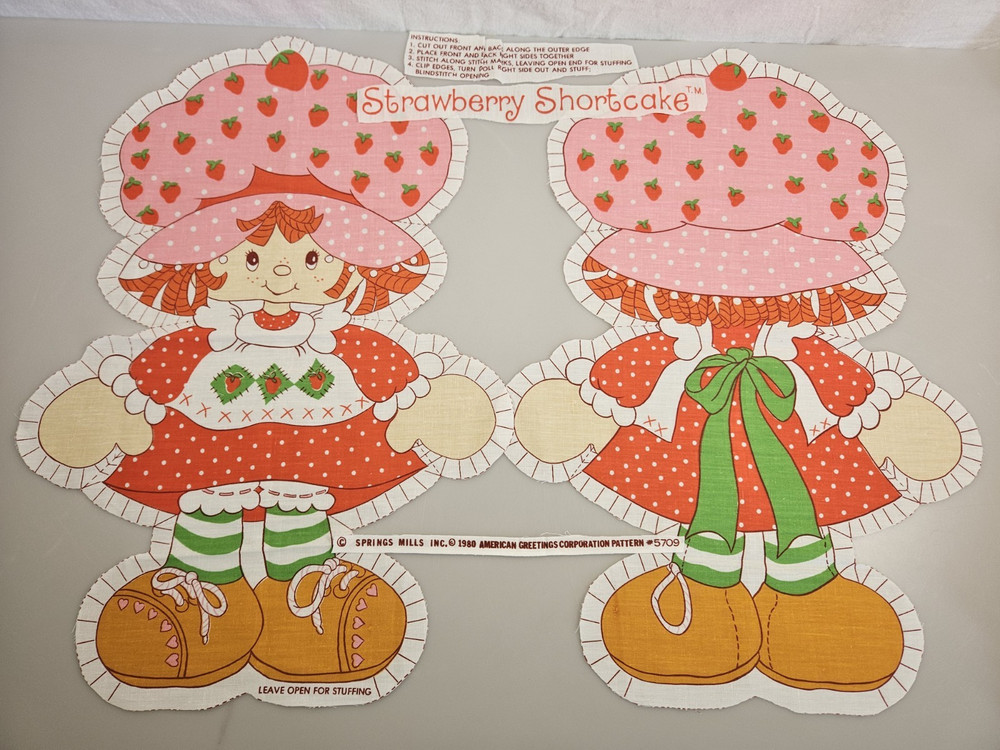 Vntg Fabric Panel Cut N Sew 20″ Strawberry Shortcake Doll American Greetings ’80
