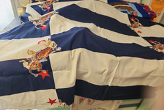 9 YARDS Uncut 100 Cotton Fabric Rodeo Blue/White Stripe Bull Riding quilt clothe