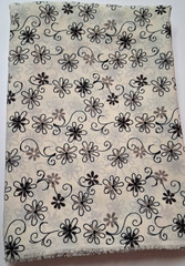 3 1/3 yd x 58″ w Polyester Crepe Fabric Cream w/Black/Gray Floral Design