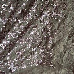 Vintage Silk Chiffon Payette Sequin Embroidery Fabric Shawl Raw Edge Blush Pink
