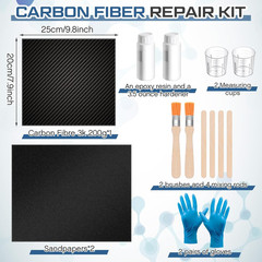 15 Pcs Carbon Fiber Repair Kit with 3K 200G Plain Weave Carbon Fiber Fabric
