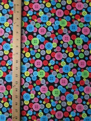 BUTTONS SEWING BRIGHT COLORS BLACK COTTON FABRIC FQ